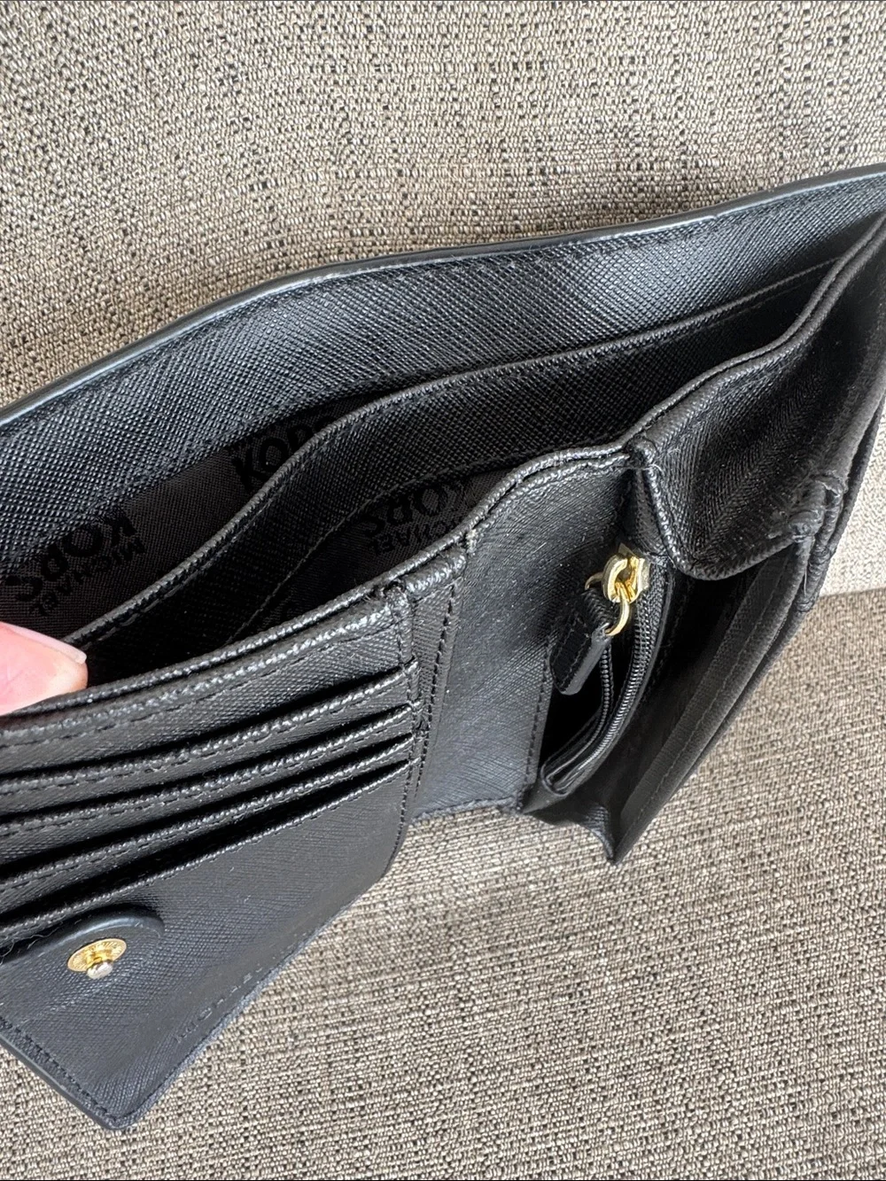 Michael Kors Black Pebbled Leather Clutch Wallet with Gold Plate